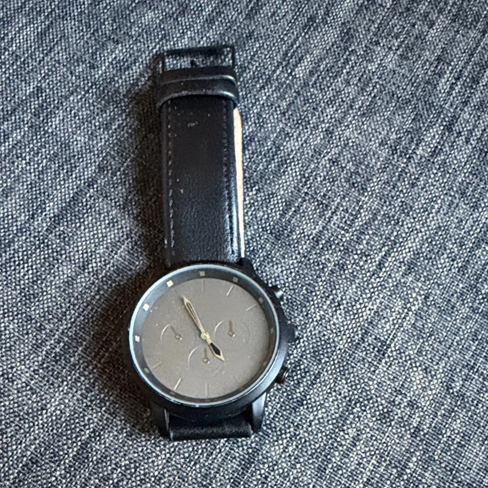 Black Vegan Leather with Gray Face Watch